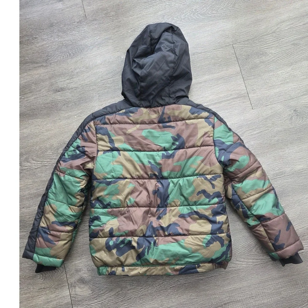 Jordan Camo Puffer Jacket Kids Size S 8-10Y Green Black Hooded Quilted 7917-X34
